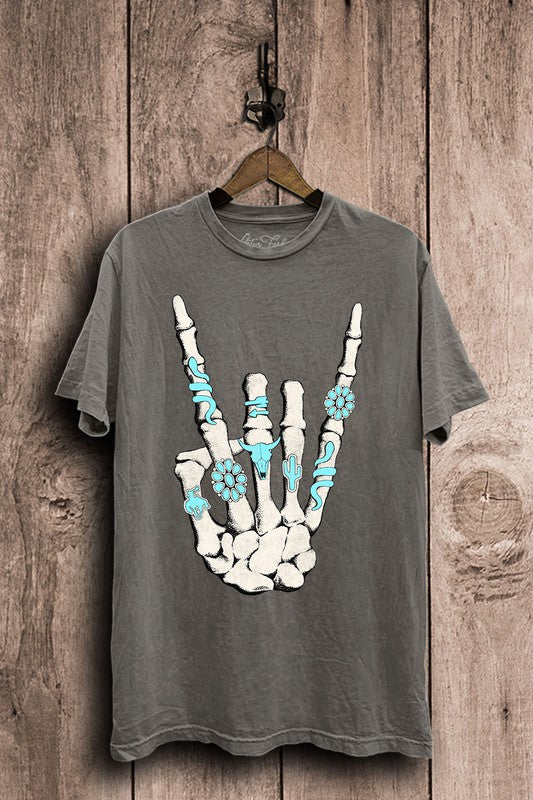 Skeleton Rock Hand Sign Graphic Top (DS)