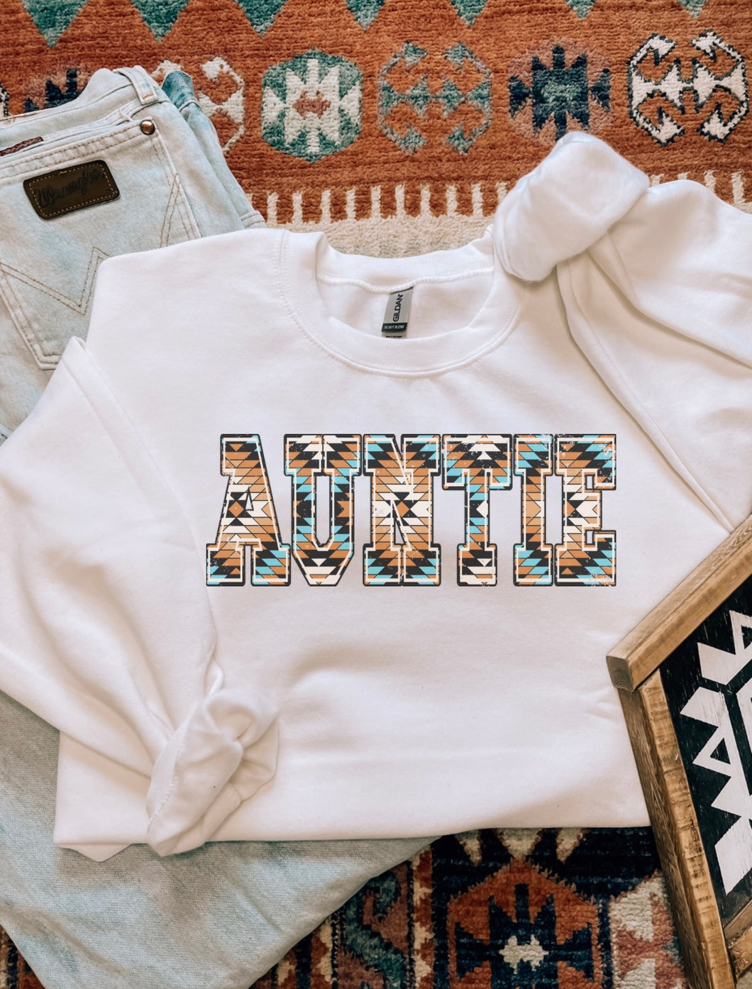 Auntie Turquoise Aztec Tee or Pullover