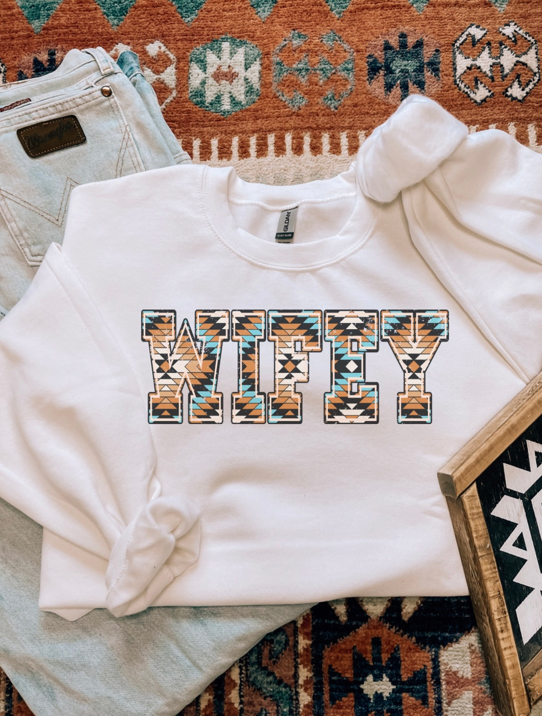 Turquoise Aztec Wifey Tee or Pullover