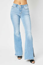 Load image into Gallery viewer, Judy Blue Full Size Mid Rise Raw Hem Slit Flare Jeans (DS)
